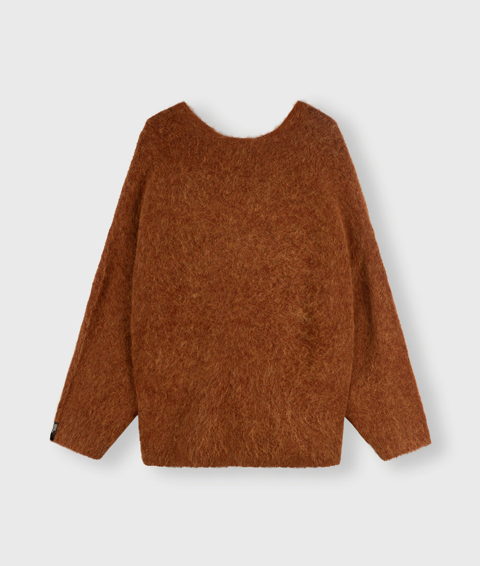 oversized sweater hairy knit | saddle brown
