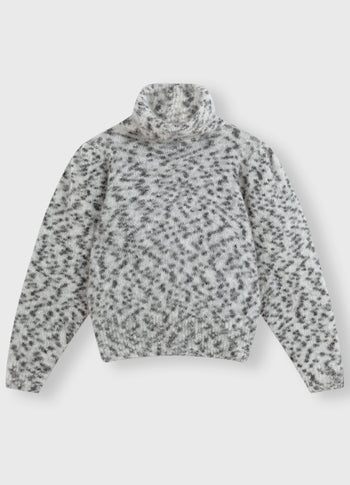 puffed coll sweater knit leopard | warm white
