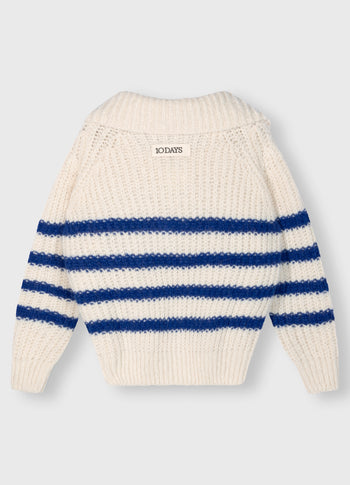 zip cardigan knit stripes | ecru/true blue