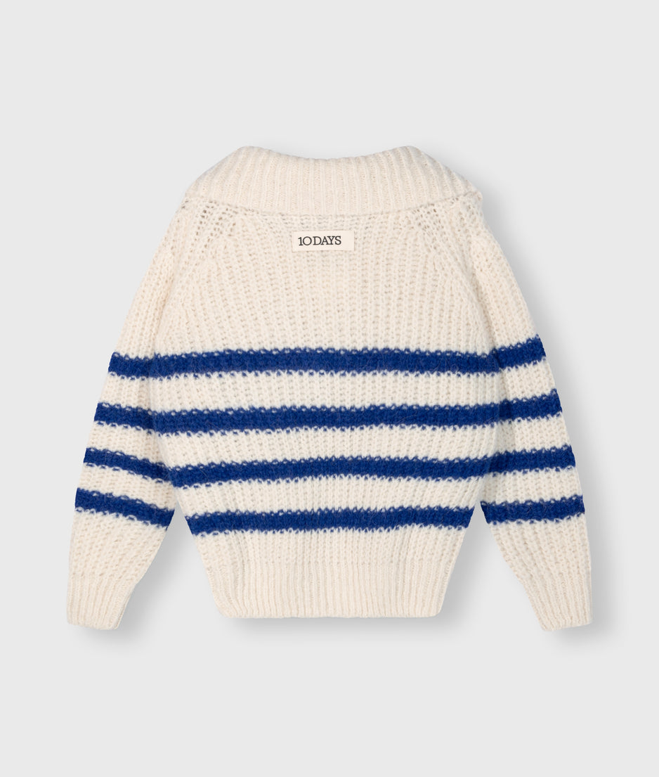 zip cardigan knit stripes | ecru/true blue