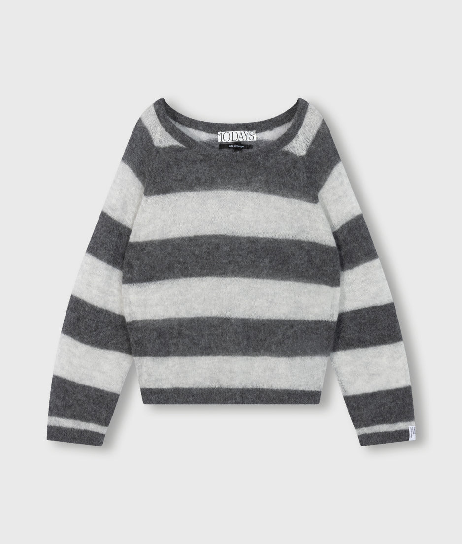 thin knit sweater | antra melee/white grey melee