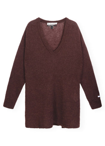v-neck thin knit sweater | aubergine
