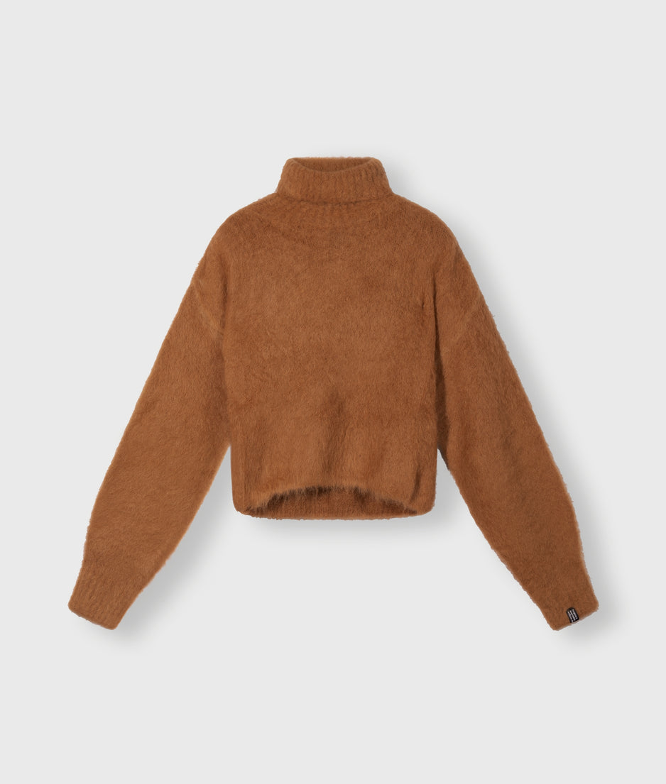 cropped knit turtleneck | suede