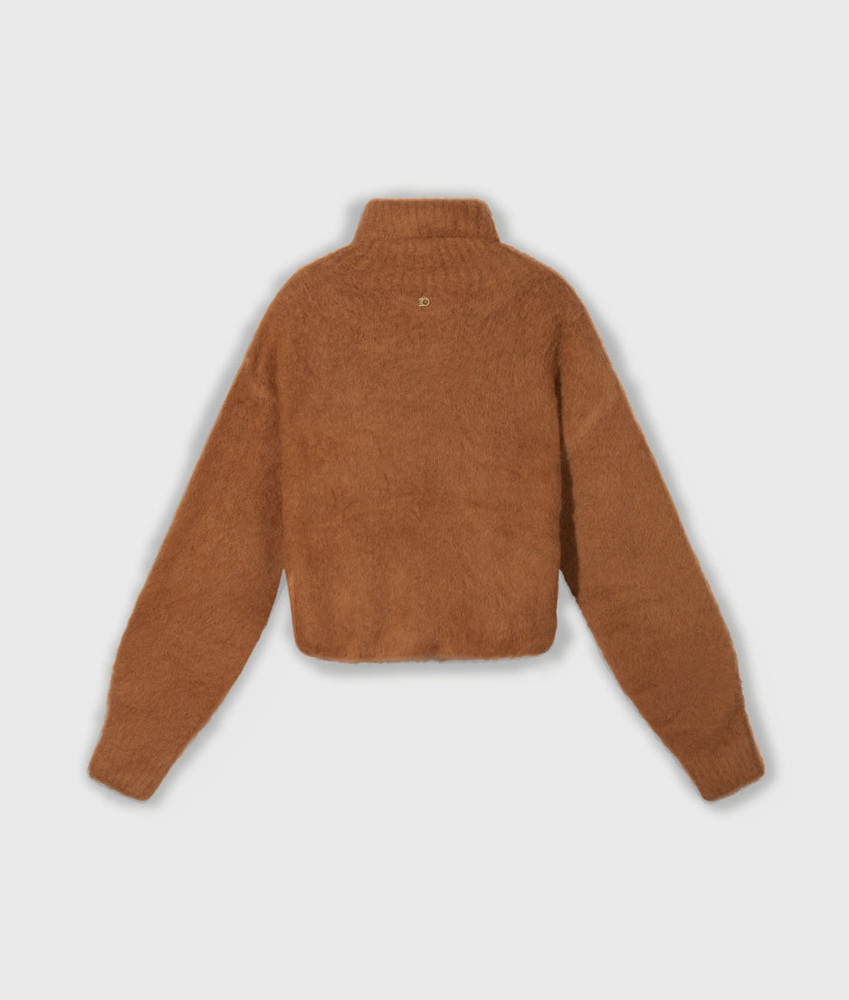 cropped knit turtleneck | suede
