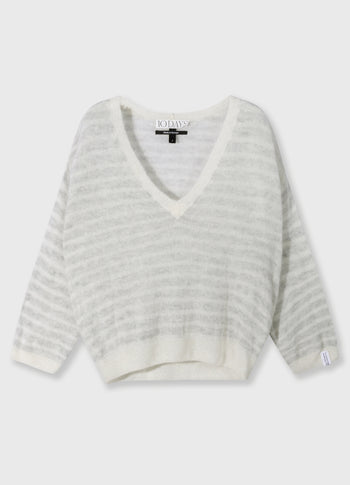 thin v-neck knit sweater | light grey melee/ecru