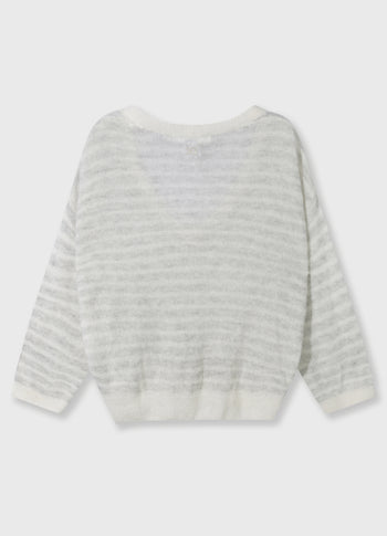 thin v-neck knit sweater | light grey melee/ecru