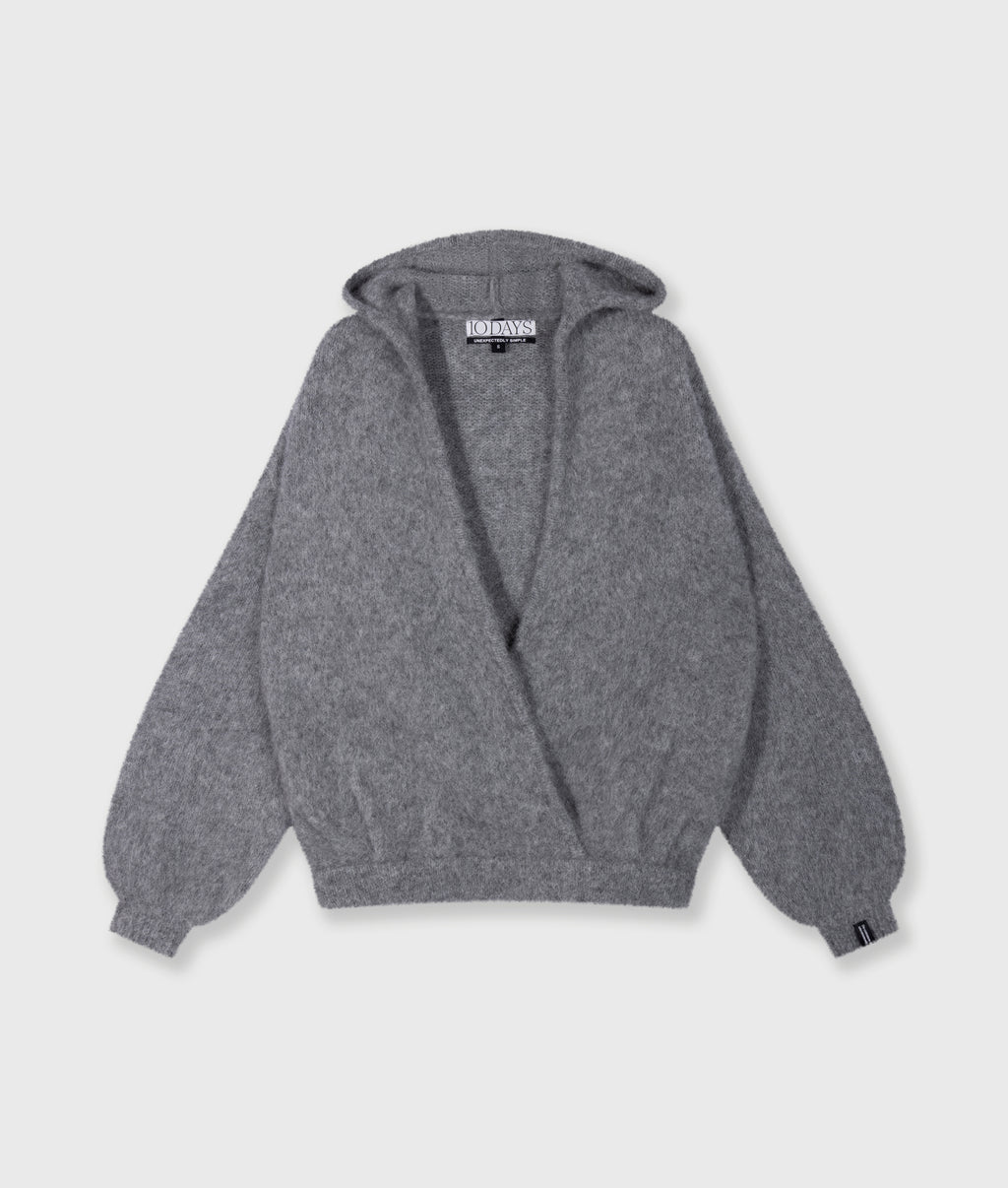hooded knit sweater | grey melee