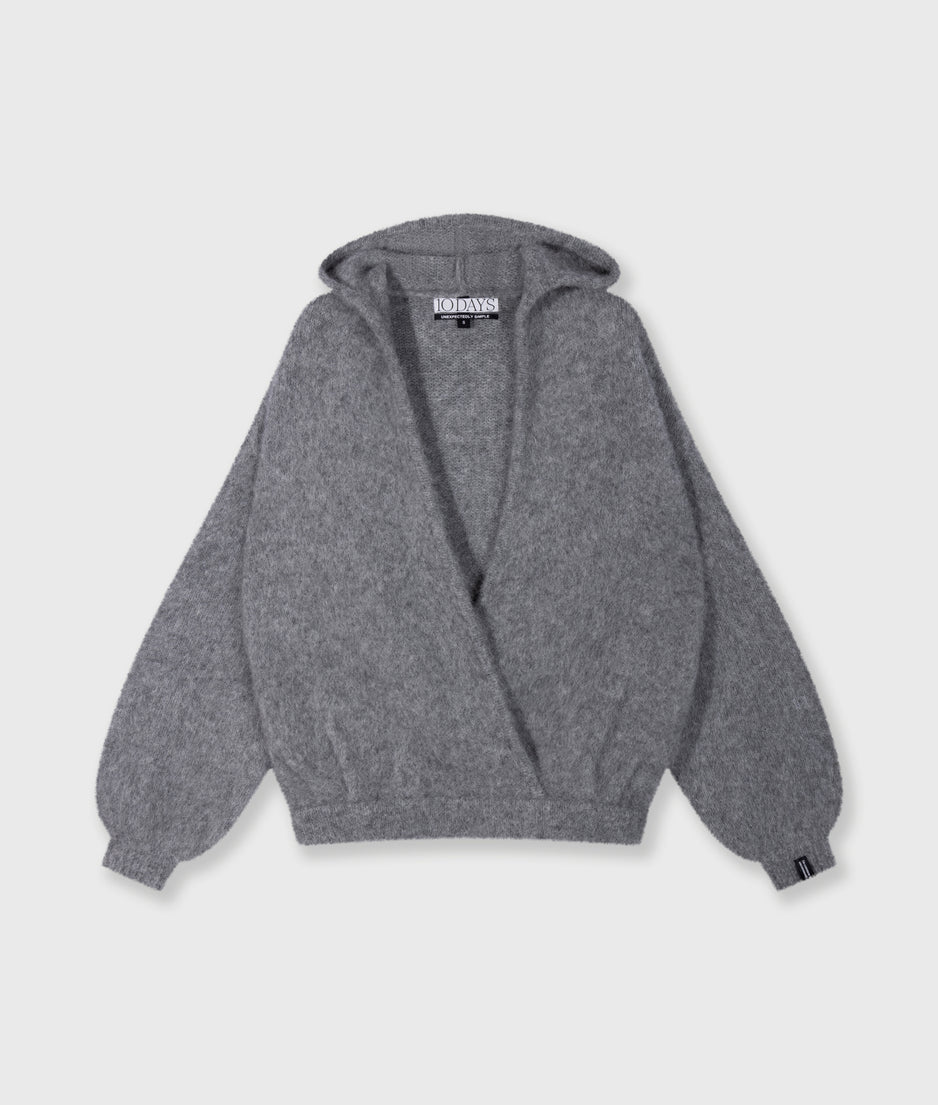 hooded knit sweater | grey melee