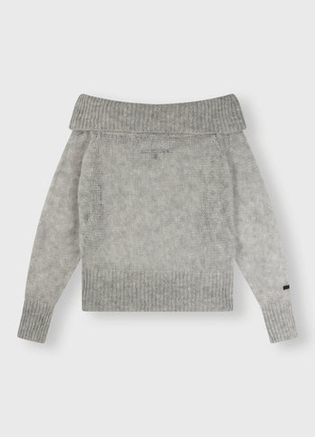 thin off shoulder sweater | light grey melee