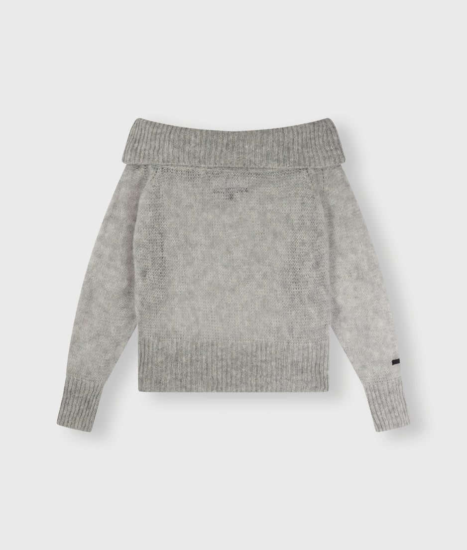 thin off shoulder sweater | light grey melee