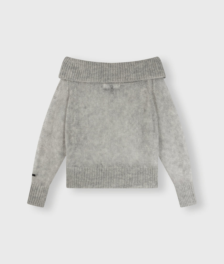 thin off shoulder sweater | light grey melee