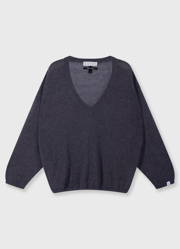 thin v-neck knit sweater | steel blue