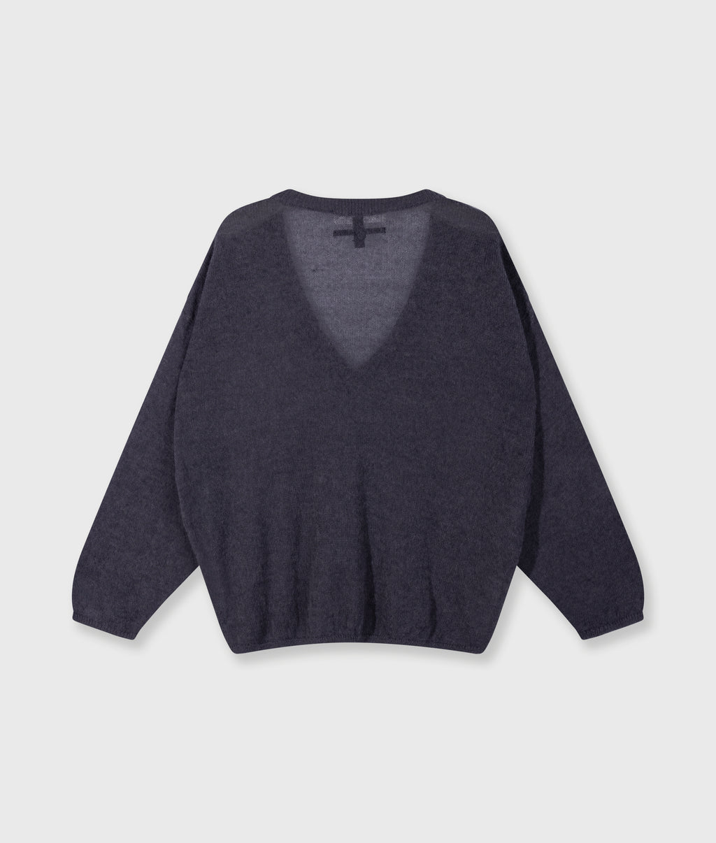 thin v-neck knit sweater | steel blue