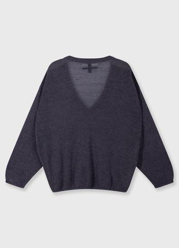 thin v-neck knit sweater | steel blue