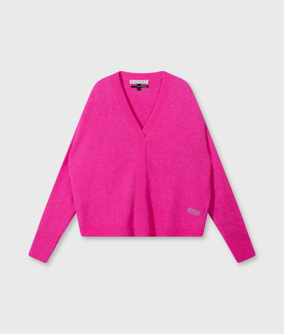 v-neck knit sweater | neon pink