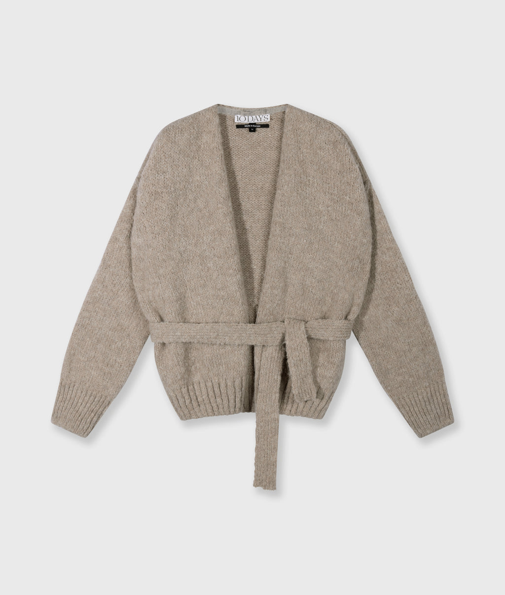 short belted knit cardigan | fog