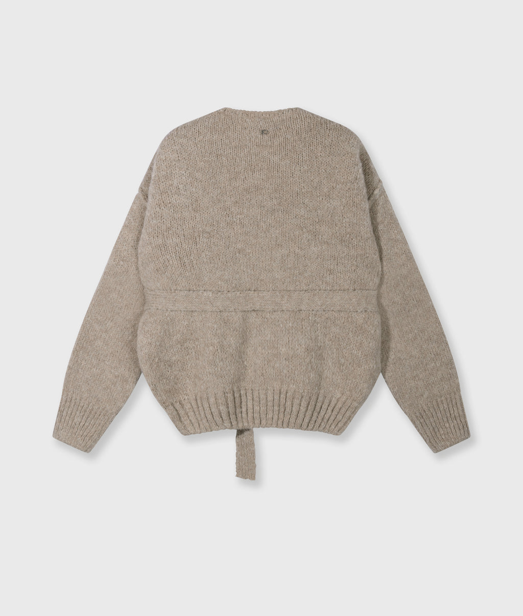 short belted knit cardigan | fog