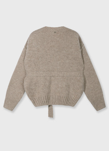 short belted knit cardigan | fog