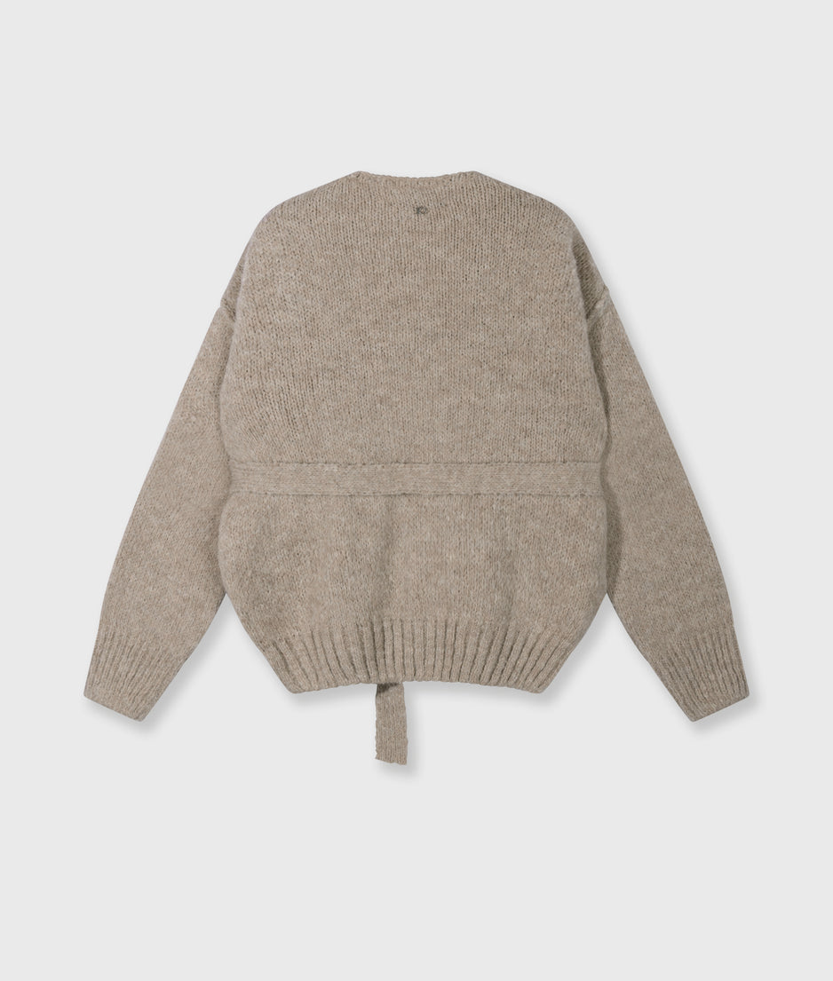 short belted knit cardigan | fog