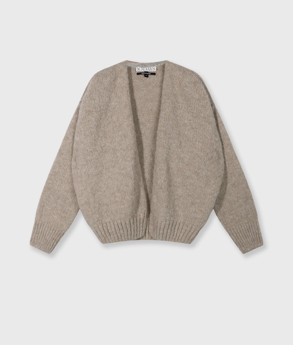 short belted knit cardigan | fog