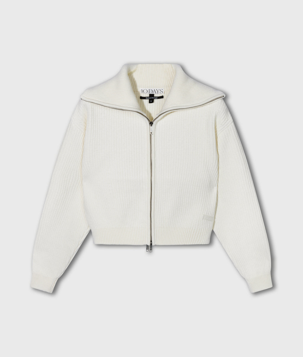 rib knit zip cardigan | ecru