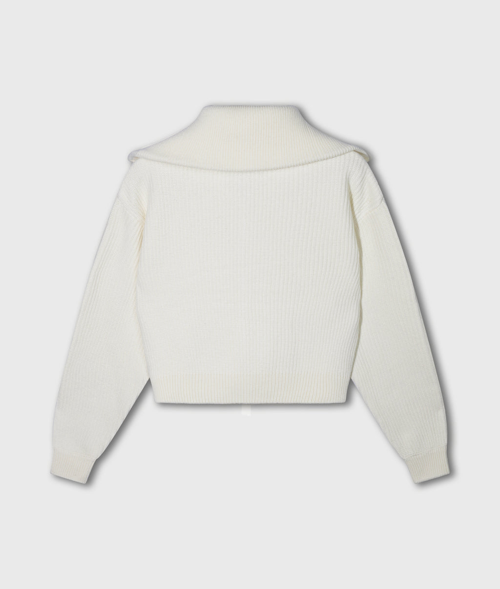 rib knit zip cardigan | ecru