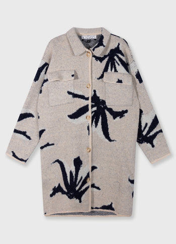 long knit jacket flower | powder