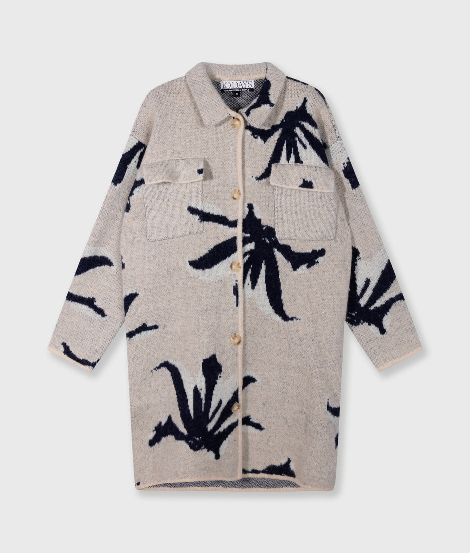 long knit jacket flower | powder