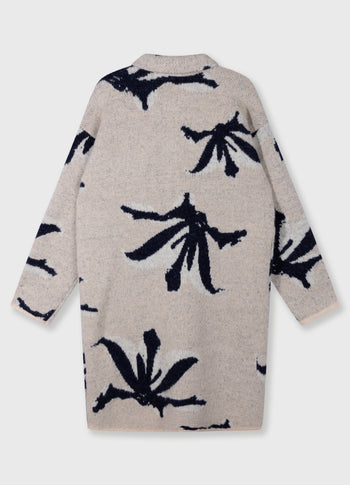 long knit jacket flower | powder