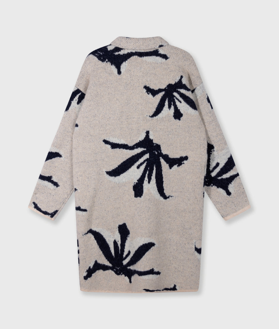 long knit jacket flower | powder