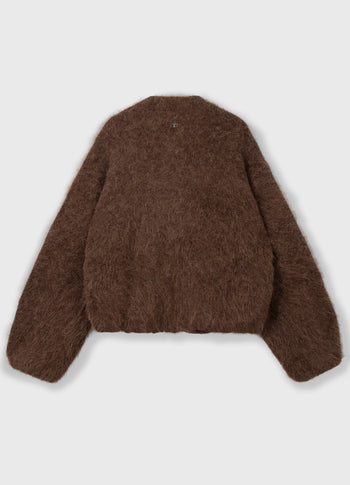 puffy hairy knit bomber | dark truffle