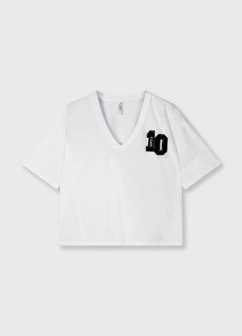 thick cotton v-neck tee | white