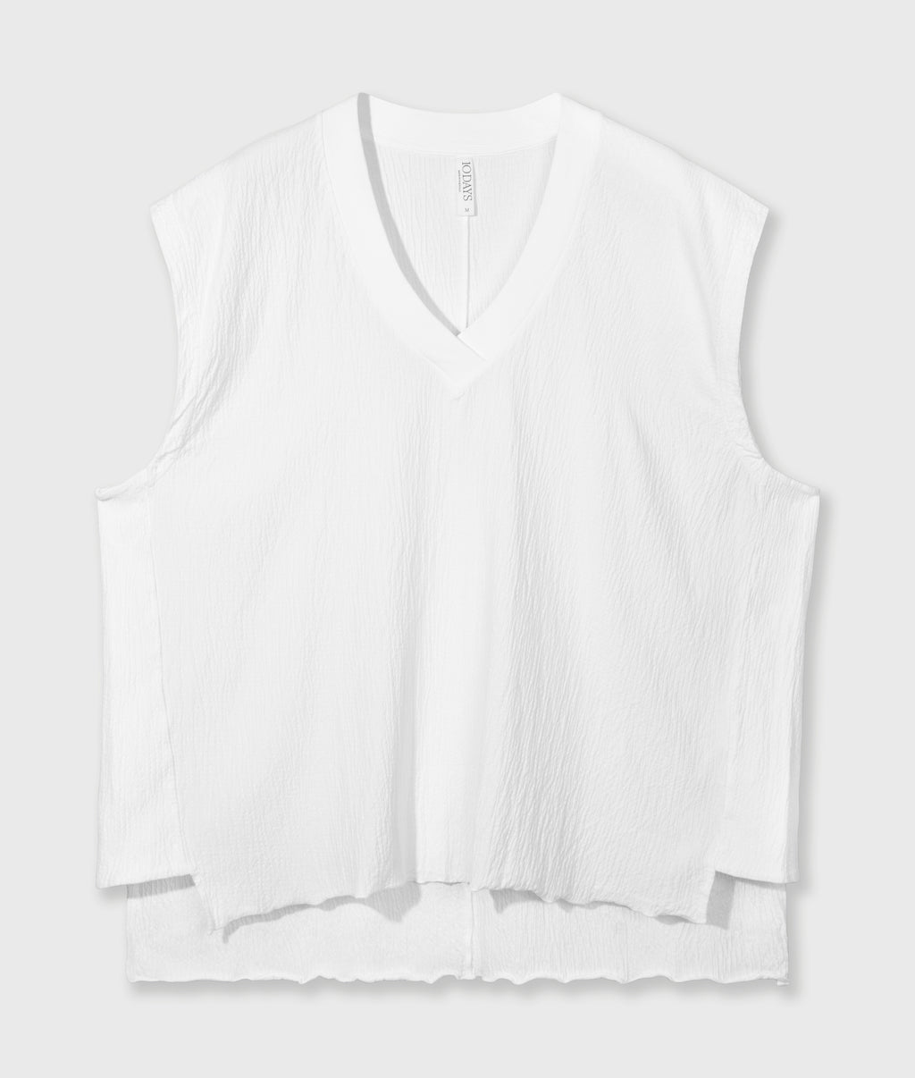 v-neck crinkle top | ecru