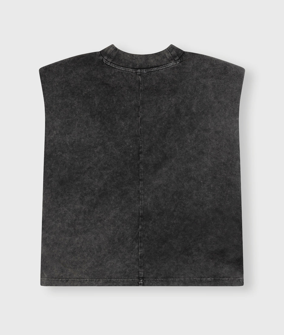 washed padded shoulder tee | ash grey