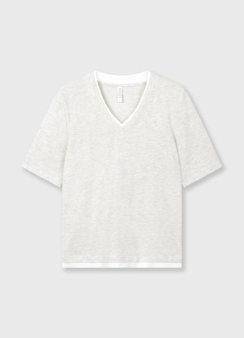 double layer v-neck tee | soft white melee