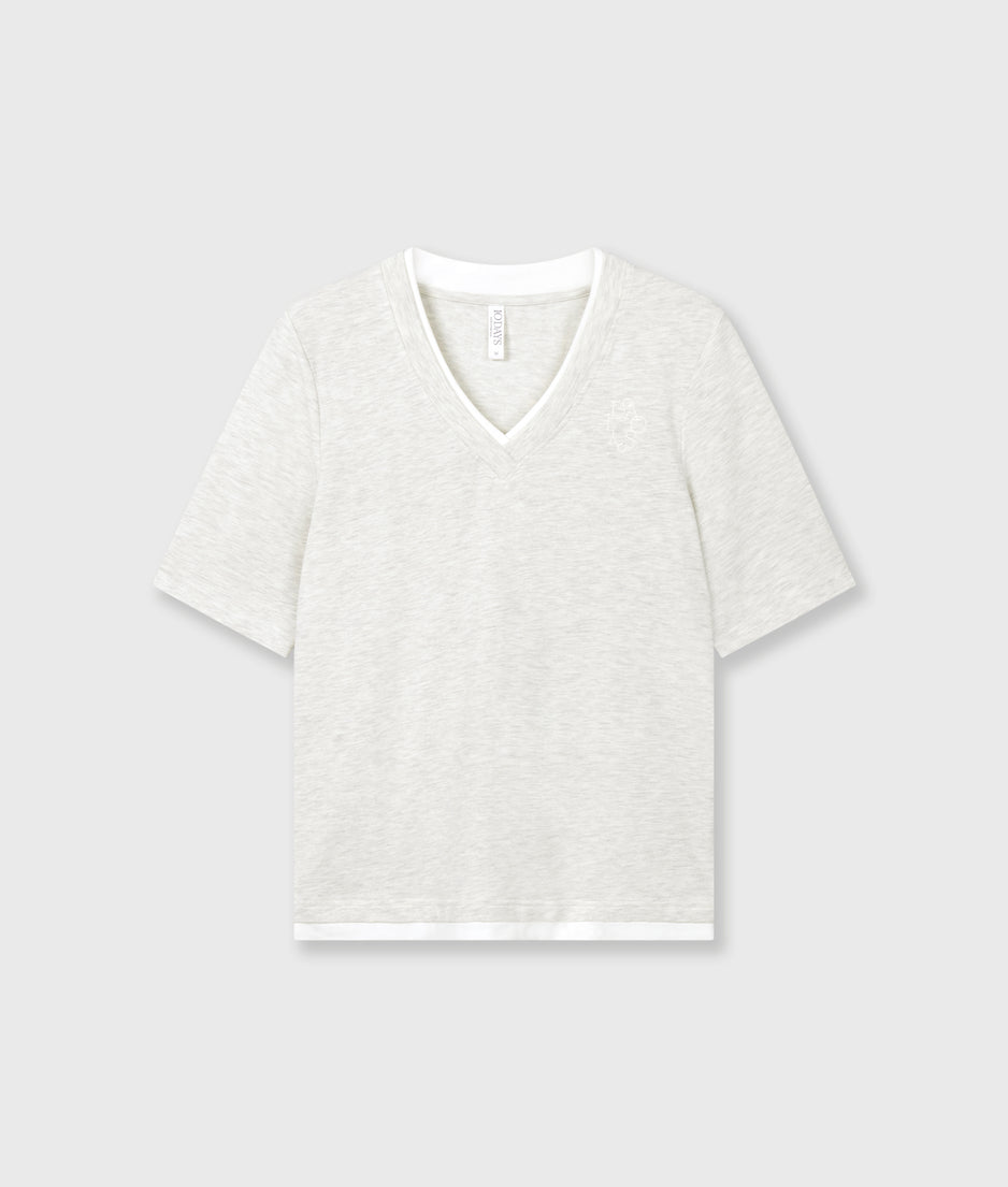 double layer v-neck tee | soft white melee
