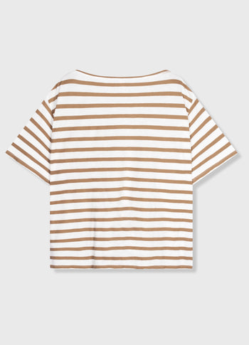 short sleeve tee stripes | ecru/cedar brown