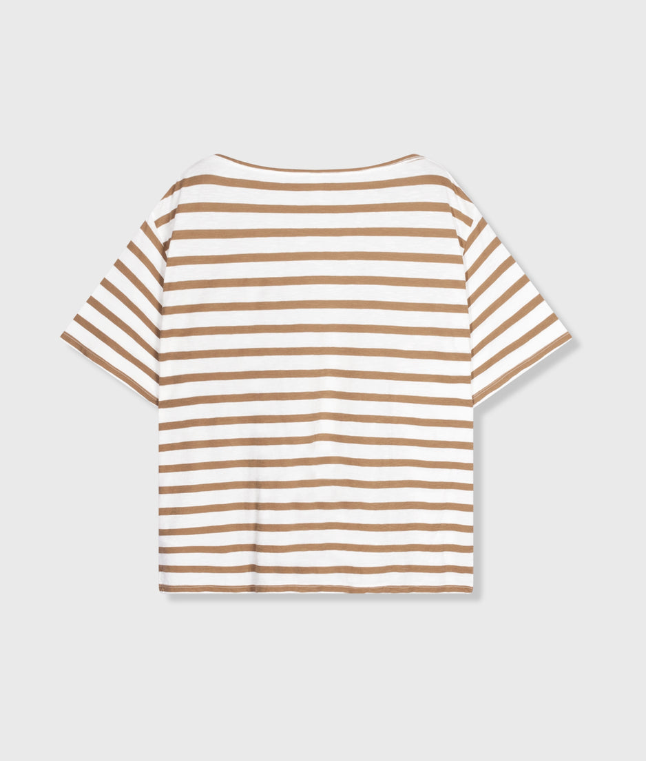 short sleeve tee stripes | ecru/cedar brown