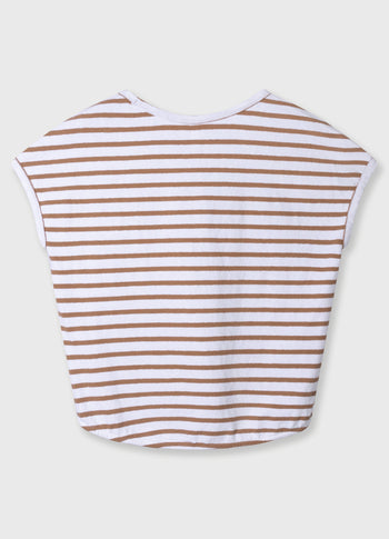 v-neck tee stripes | white/fudge