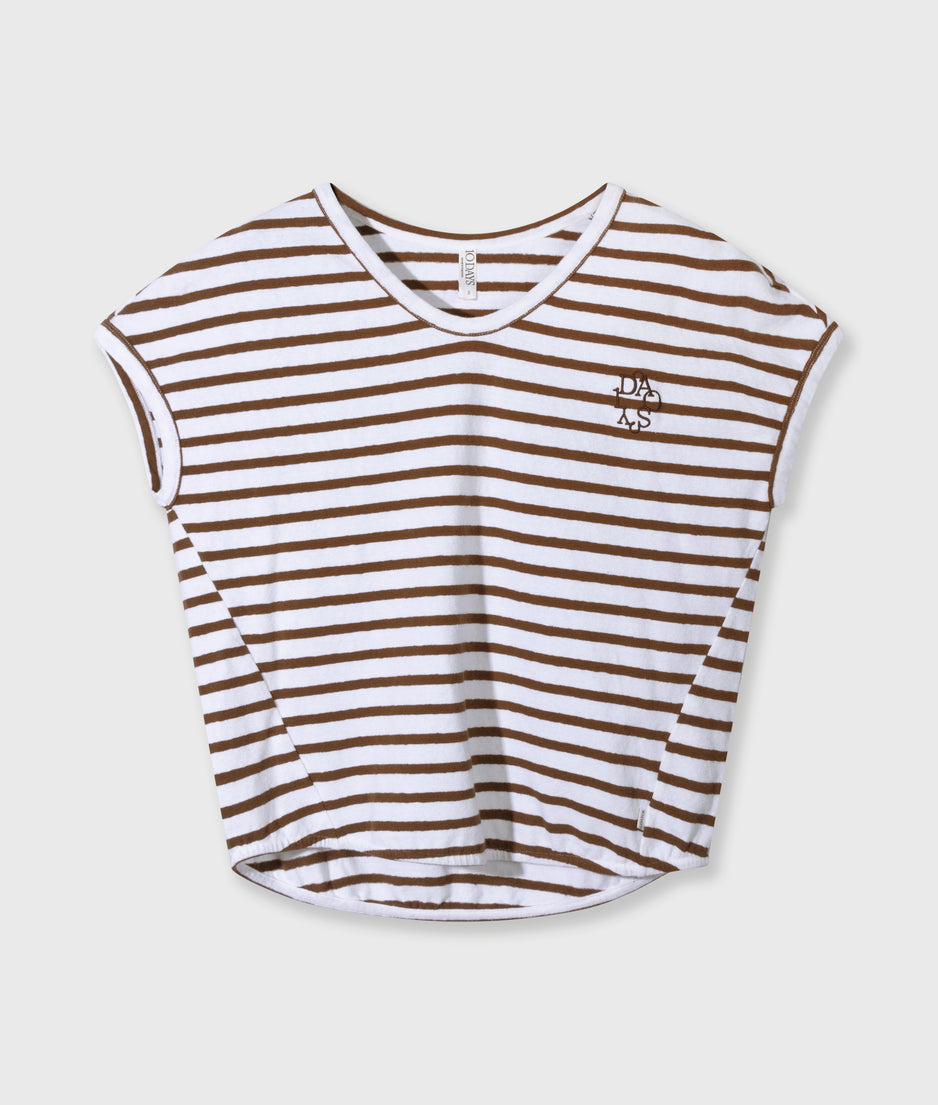 v-neck tee stripes | white/dark truffle