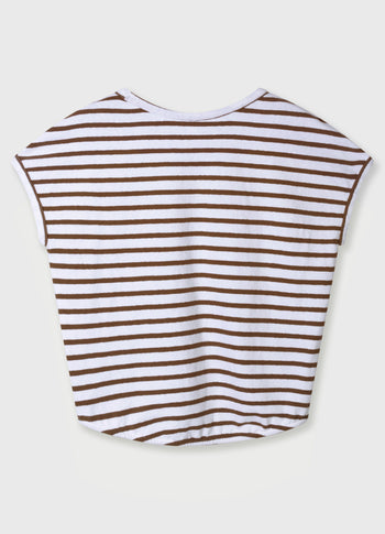 v-neck tee stripes | white/dark truffle