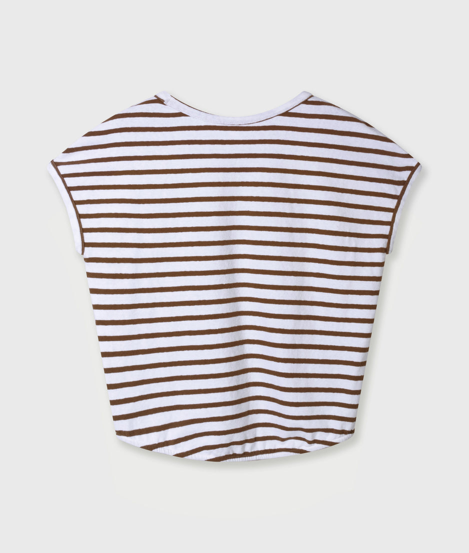 v-neck tee stripes | white/dark truffle