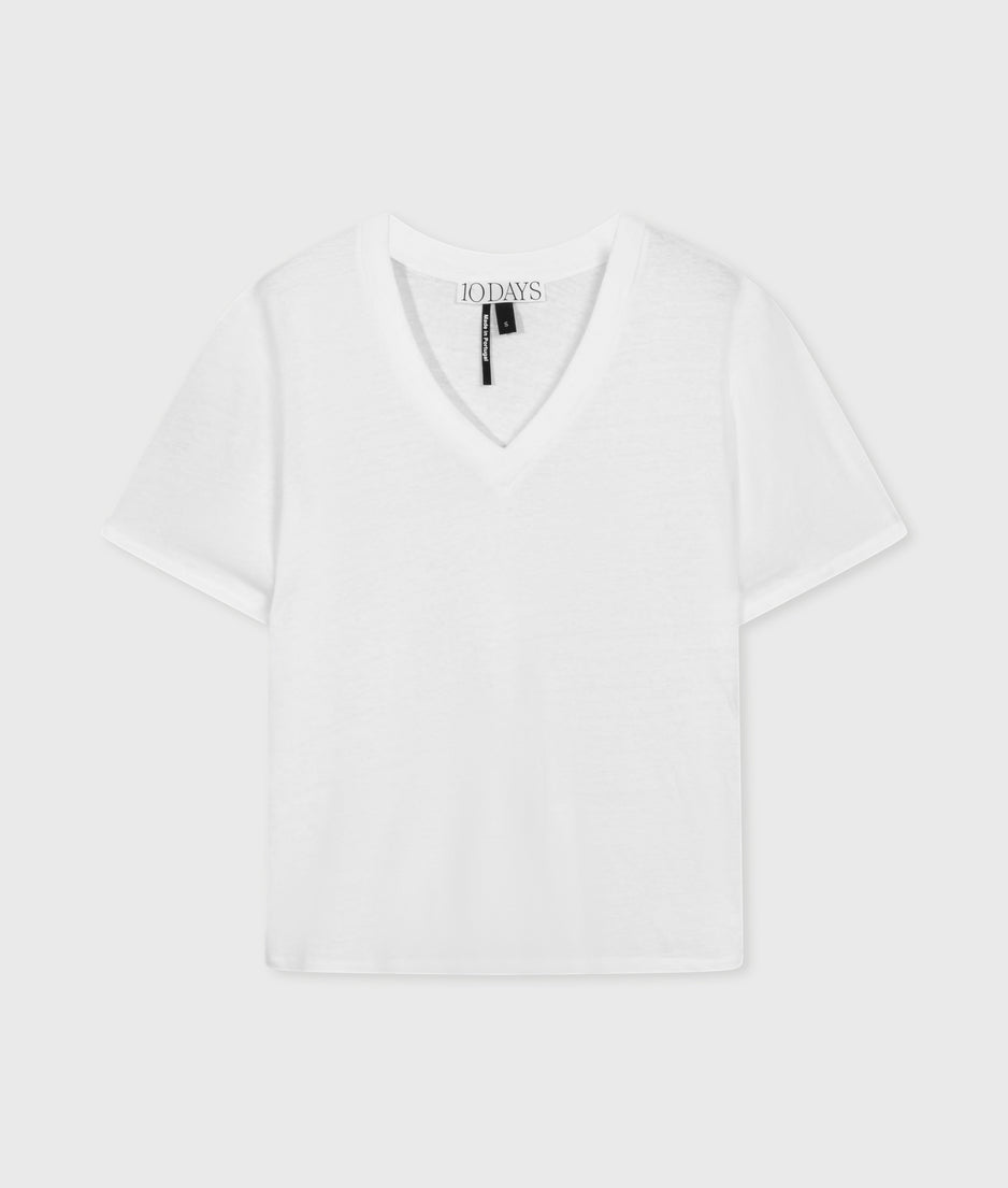 v-neck tee linen | white