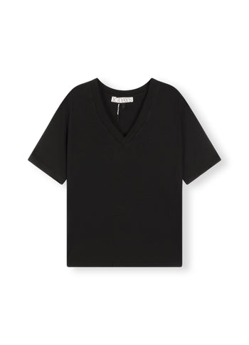 v-neck tee linen | black