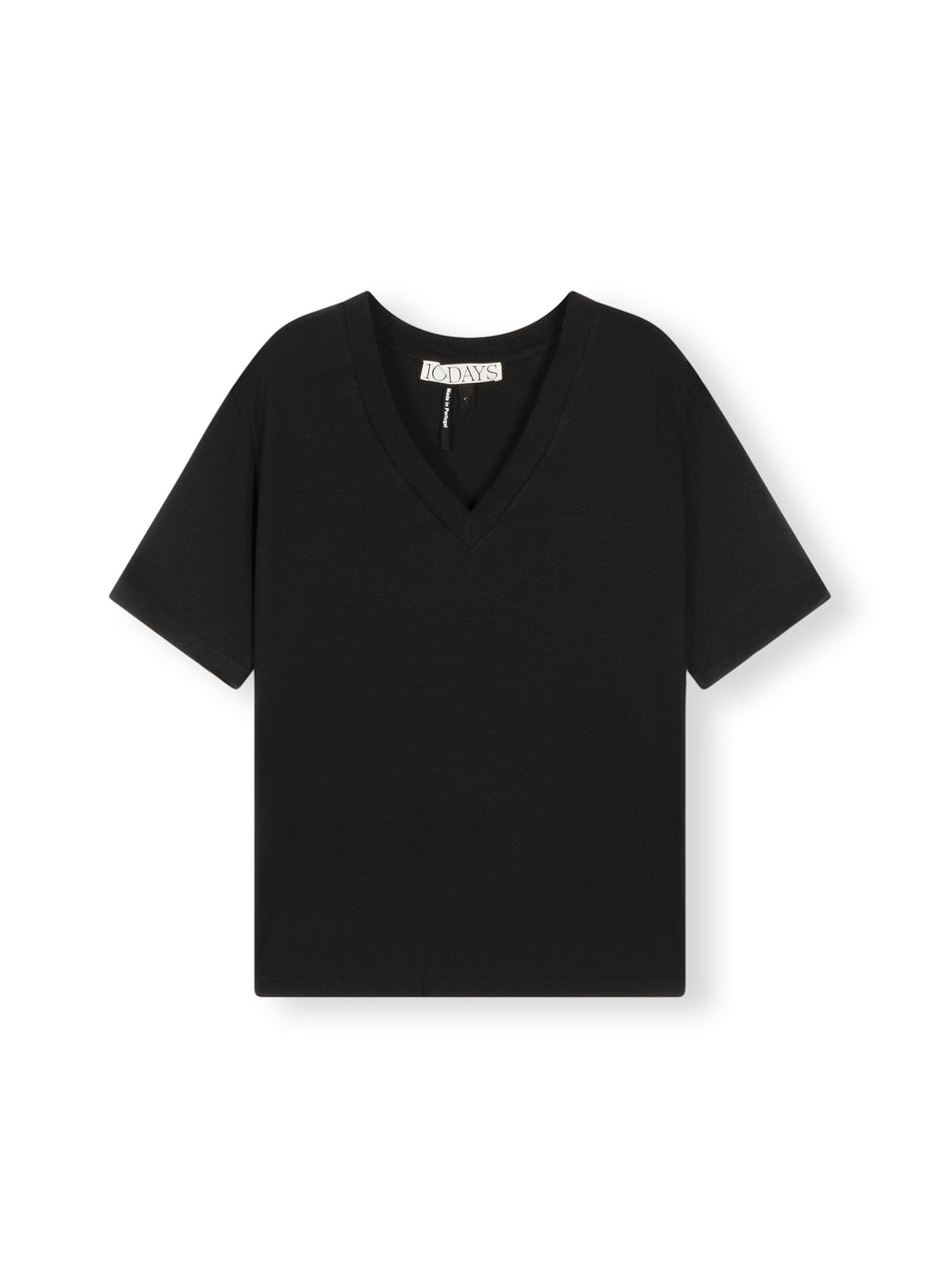 v-neck tee linen | black
