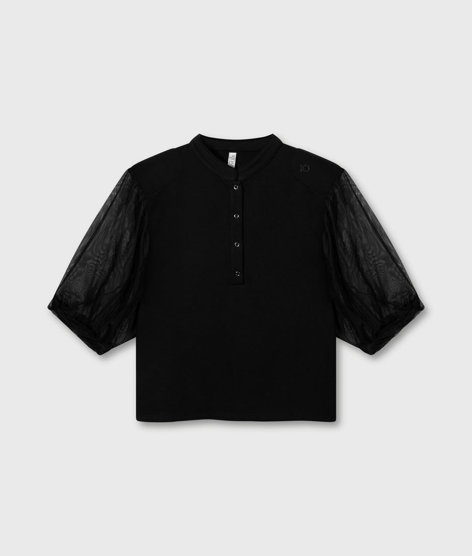 balloon sleeve polo blouse | black