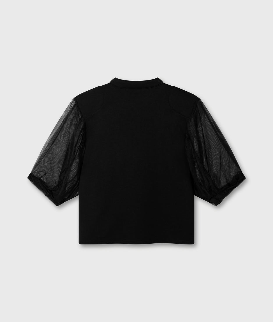 balloon sleeve polo blouse | black