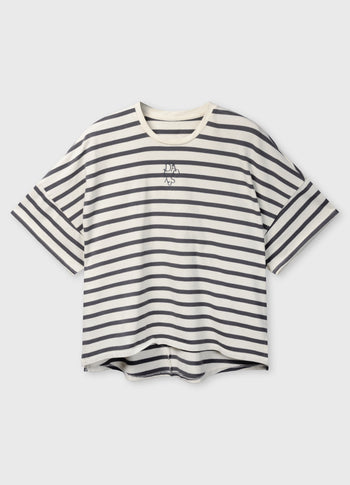 wide tee stripes | ecru/steel blue
