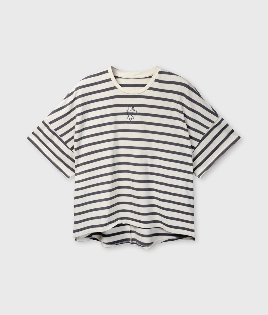 wide tee stripes | ecru/steel blue