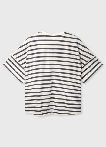 wide tee stripes | ecru/steel blue